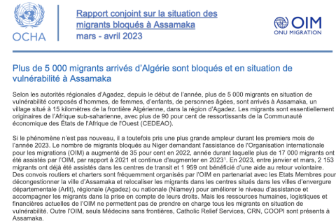 Rapport conjoint sur la situation des migrants bloqués à Assamaka, mars - avril 2023
